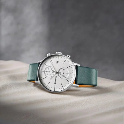 Titan Quartz Chronograph Silver Dial Leather Strap Watch for Men