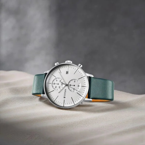 Titan Quartz Chronograph Silver Dial Leather Strap Watch for Men