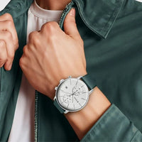 Titan Quartz Chronograph Silver Dial Leather Strap Watch for Men