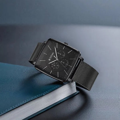 Titan Avant Garde Black Dial Quartz Multifunction Stainless Steel Strap watch for Men
