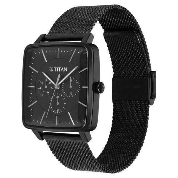 Titan Avant Garde Black Dial Quartz Multifunction Stainless Steel Strap watch for Men