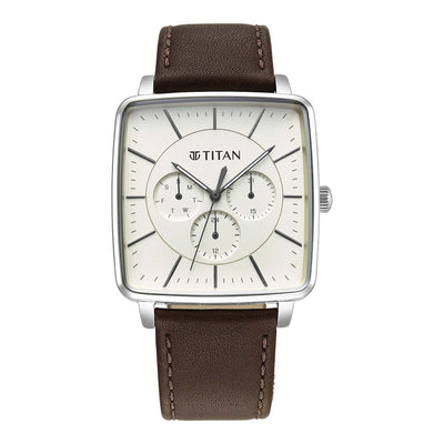 Titan Avant Garde Quartz Multifunction Silver Dial Leather Strap watch for Men