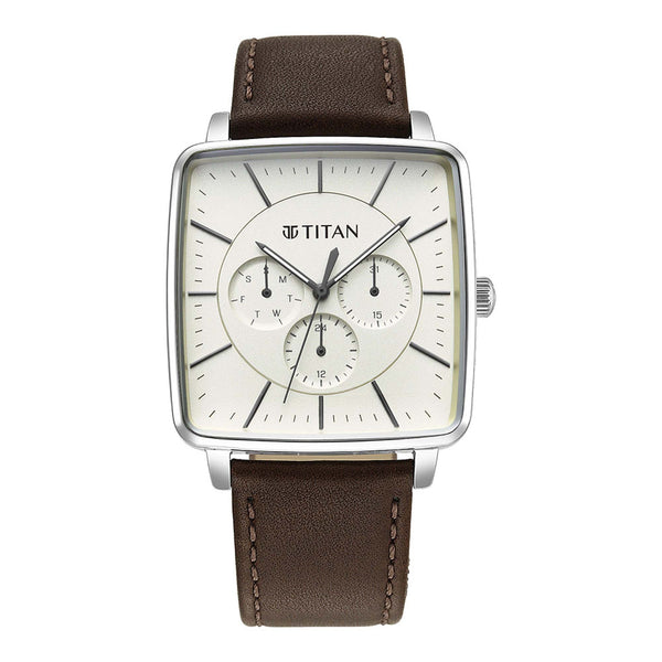 Titan Avant Garde Quartz Multifunction Silver Dial Leather Strap watch for Men