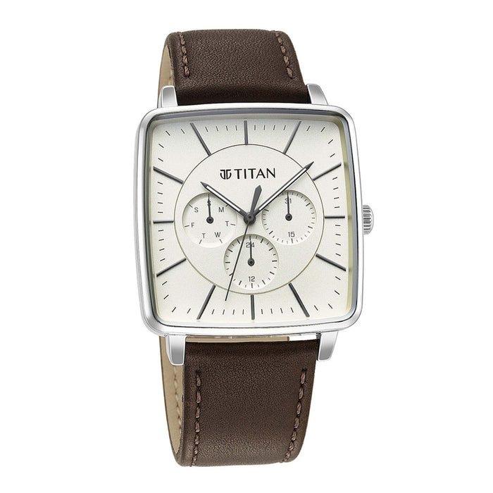 Titan Avant Garde Quartz Multifunction Silver Dial Leather Strap watch for Men