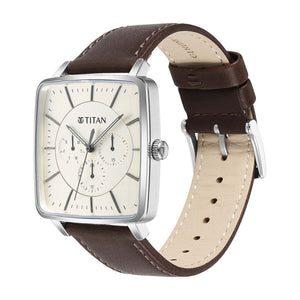 Titan Avant Garde Quartz Multifunction Silver Dial Leather Strap watch for Men