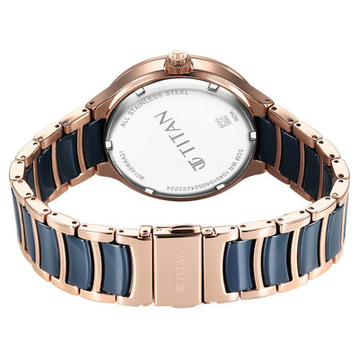 Titan Ceramic Fusion Quartz Multifunction Blue Dial With Two Toned Color Stainless Steel Strap Watch For Men