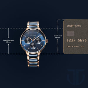 Titan Ceramic Fusion Quartz Multifunction Blue Dial With Two Toned Color Stainless Steel Strap Watch For Men