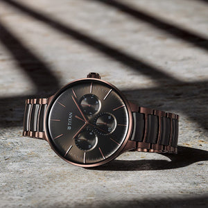 Titan Ceramic Fusion Multifunction Black Dial With Two Toned Color Stainless Steel Strap Watch For Men