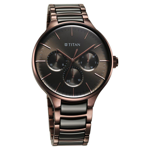 Titan Ceramic Fusion Multifunction Black Dial With Two Toned Color Stainless Steel Strap Watch For Men