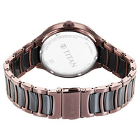 Titan Ceramic Fusion Multifunction Black Dial With Two Toned Color Stainless Steel Strap Watch For Men
