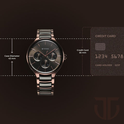 Titan Ceramic Fusion Multifunction Black Dial With Two Toned Color Stainless Steel Strap Watch For Men