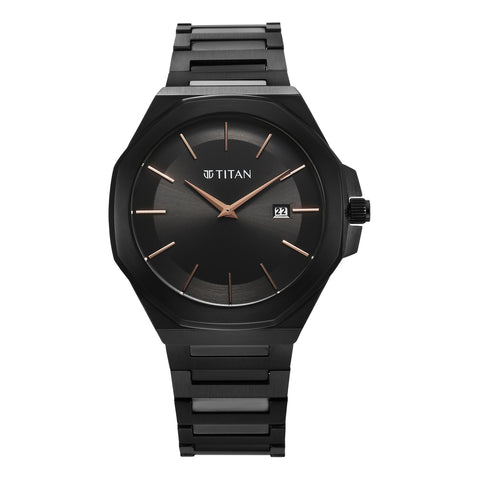 Titan Classic Slim Quartz Analog with Date Black Dial Stainless Steel Strap Watch for Men