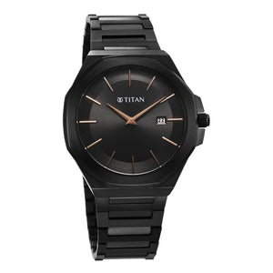 Titan Classic Slim Quartz Analog with Date Black Dial Stainless Steel Strap Watch for Men
