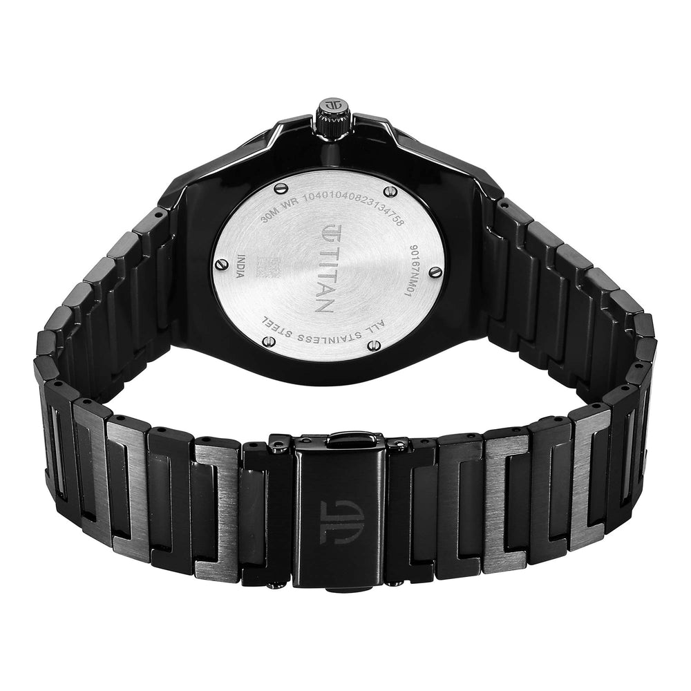 Titan Classic Slim Quartz Analog with Date Black Dial Stainless Steel Strap Watch for Men