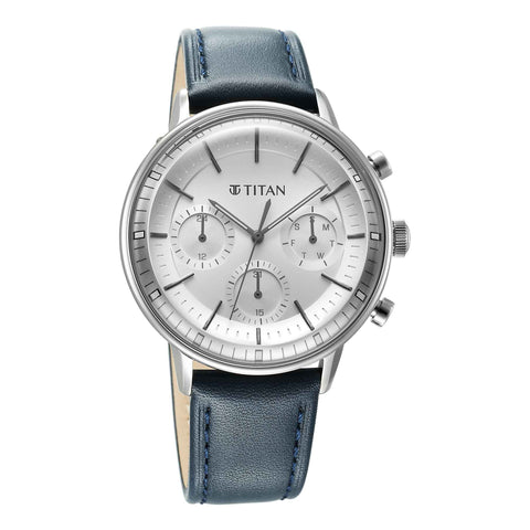 Titan Light Leathers Quartz Multifunction Black Dial Stainless Steel Strap Watch for Men