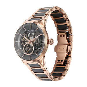 Titan Ceramic Fusion Automatic Black Dial Rose Gold Dual-Toned Stainless Steel Bracelet Watch for Men