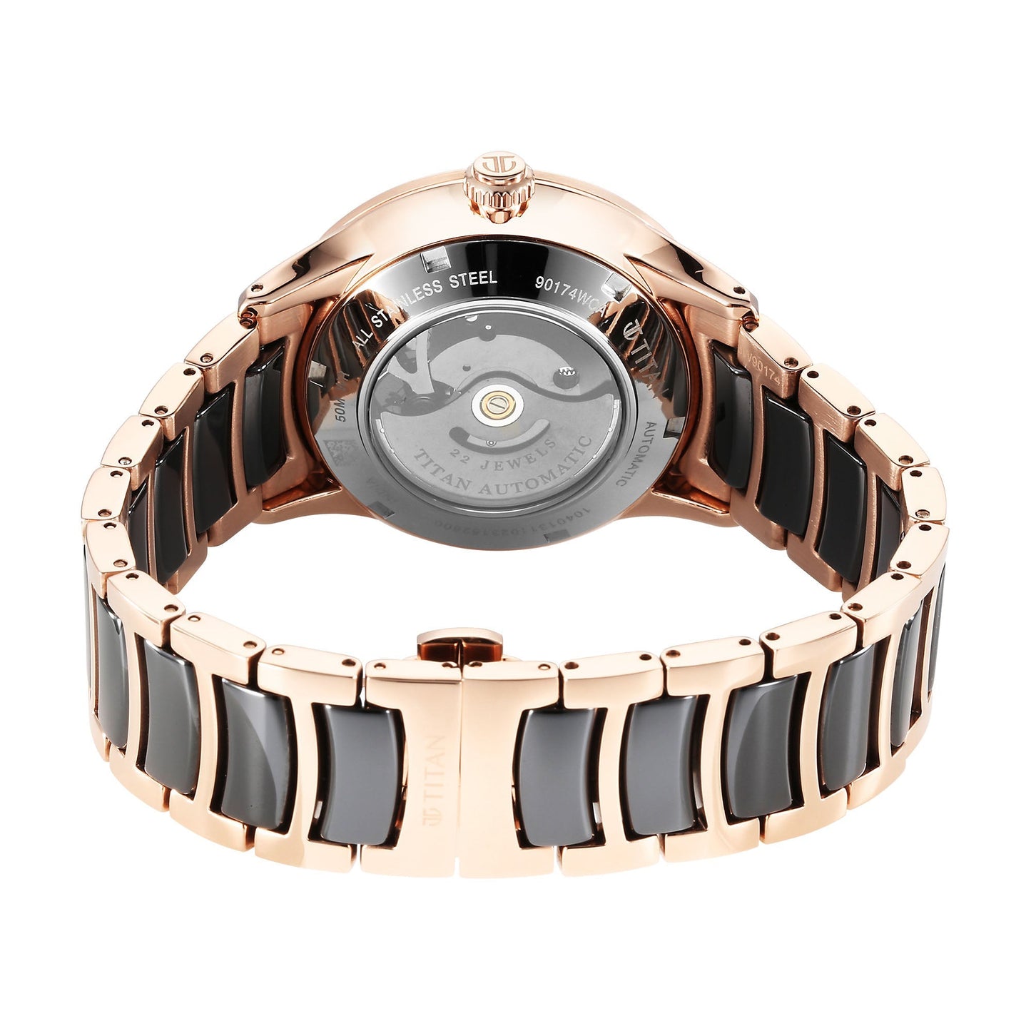 Titan Ceramic Fusion Automatic Black Dial Rose Gold Dual-Toned Stainless Steel Bracelet Watch for Men