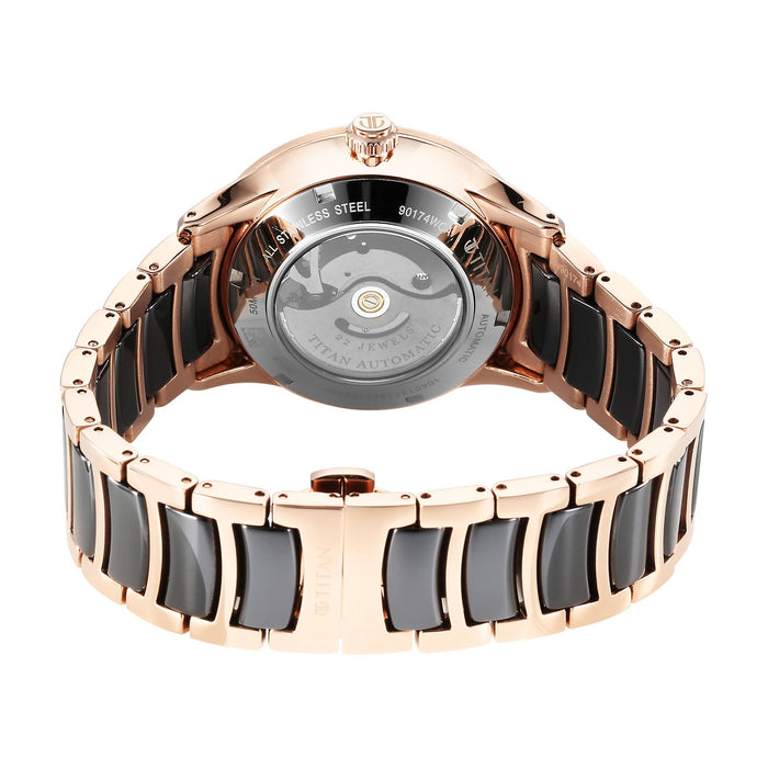 Titan Ceramic Fusion Automatic Black Dial Rose Gold Dual-Toned Stainless Steel Bracelet Watch for Men
