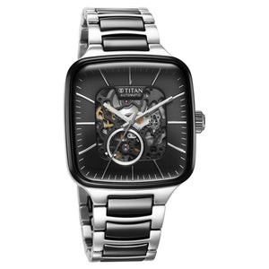 Titan Ceramic Fusion Skeleton Automatic Rich Black Dial Steel & Ceramic Strap Watch For Men