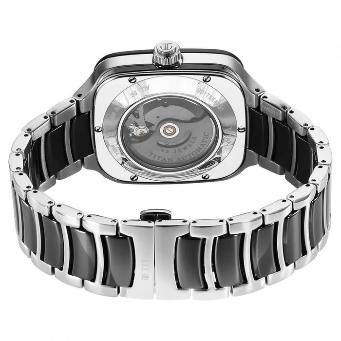 Titan Ceramic Fusion Skeleton Automatic Rich Black Dial Steel & Ceramic Strap Watch For Men