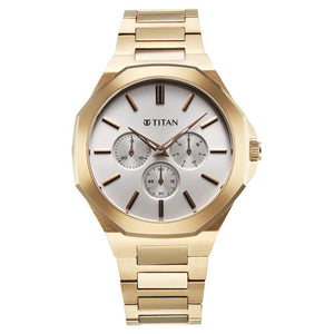 Titan Classic Slim Multifunction Multifunction Silver Dial Carnation Gold Stainless Steel Strap Watch For Men