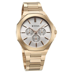 Titan Classic Slim Multifunction Multifunction Silver Dial Carnation Gold Stainless Steel Strap Watch For Men