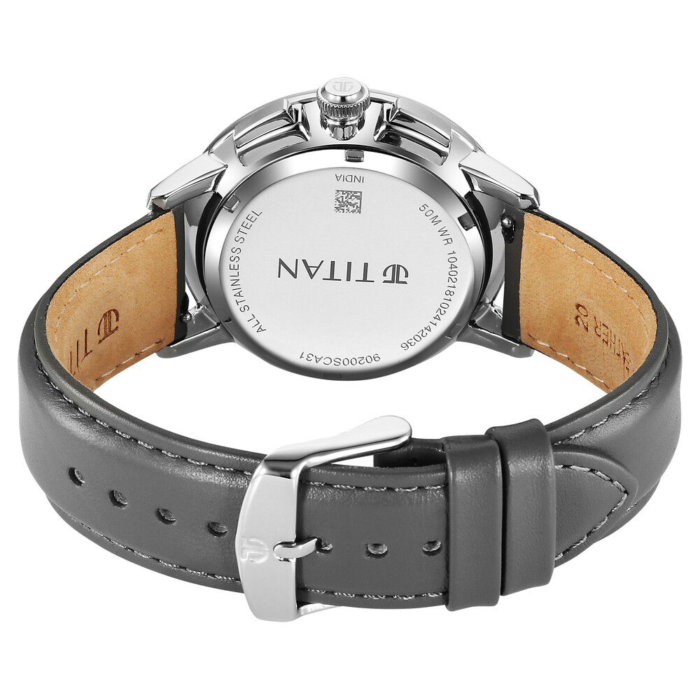 Titan Light leathers Multifunction Silver Dial Leather Strap Watch For Men