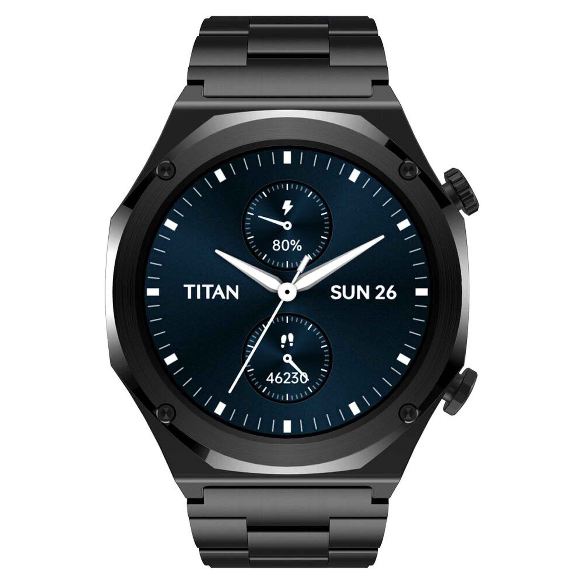 Titan Maestro Premium Metal Smartwatch with All SS construction, SingleSync BT Calling, Functional Crown 90208NM01