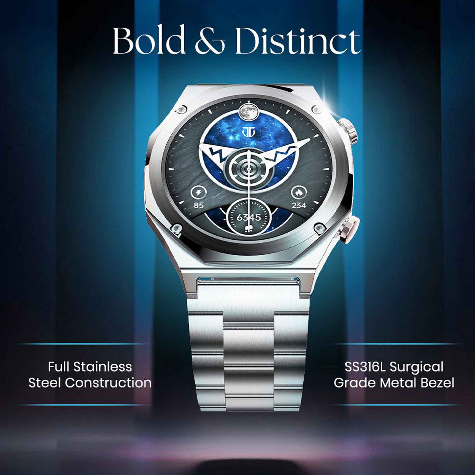 Titan Maestro Premium Metal Smartwatch with All SS construction, SingleSync BT Calling, Functional Crown 90208NM01