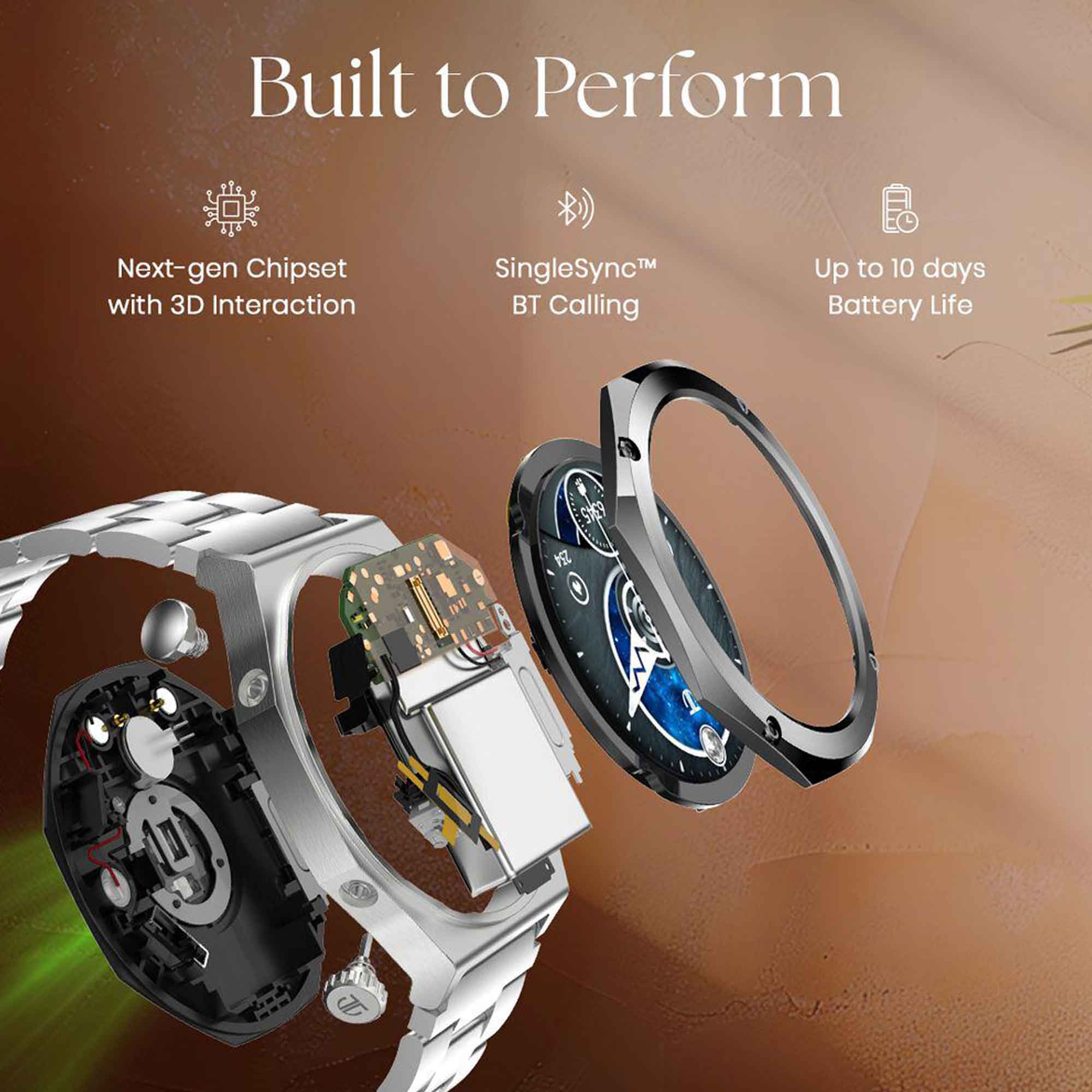 Titan Maestro Premium Metal Smartwatch with All SS construction, SingleSync BT Calling, Functional Crown 90208NM01