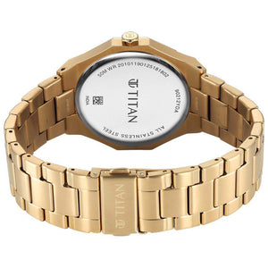 Titan Regalia Dodecagon Quartz Analog with Date Black Dial Golden Stainless Steel Strap Watch For Men