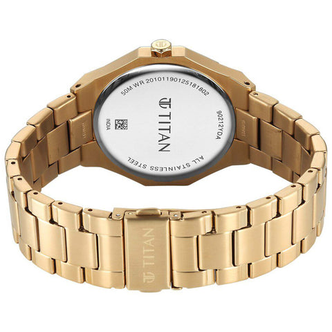 Titan Regalia Dodecagon Quartz Analog with Date Black Dial Golden Stainless Steel Strap Watch For Men