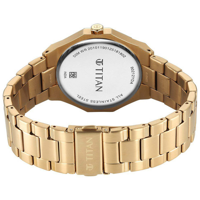 Titan Regalia Dodecagon Quartz Analog with Date Black Dial Golden Stainless Steel Strap Watch For Men