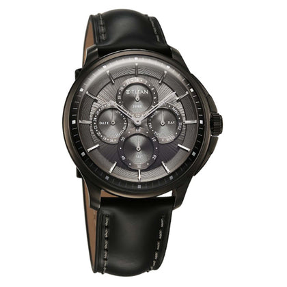 Titan Black Dial Leather Strap Multifunction Watch for Men