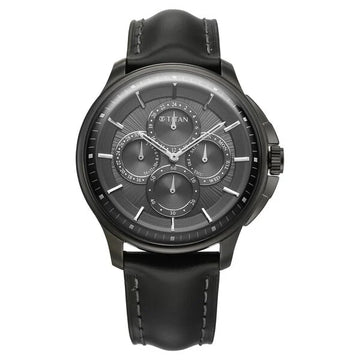 Titan Black Dial Leather Strap Multifunction Watch for Men