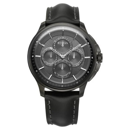 Titan Black Dial Leather Strap Multifunction Watch for Men