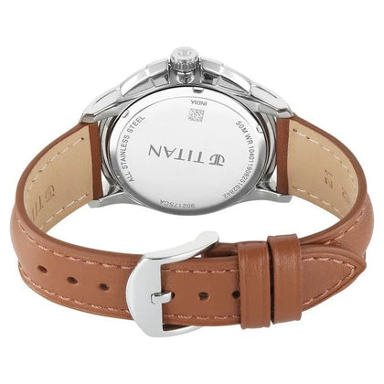 Titan Pink Dial Brown Leather Strap Multifunction Watch for Men