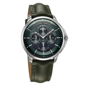 Titan Green Dial Leather Strap Multifunction Watch for Men