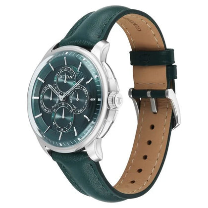 Titan Green Dial Leather Strap Multifunction Watch for Men