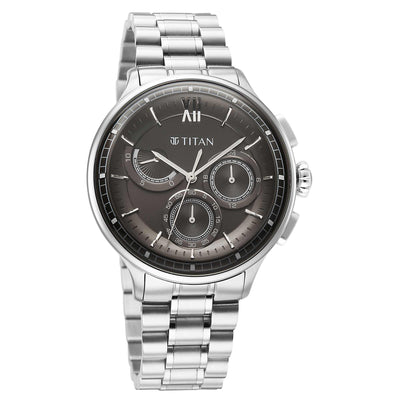 Titan Classique Black Dial Silver Stainless Steel Strap Chronograph Watch for Men