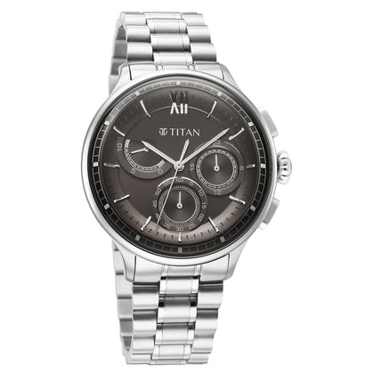 Titan Classique Black Dial Silver Stainless Steel Strap Chronograph Watch for Men