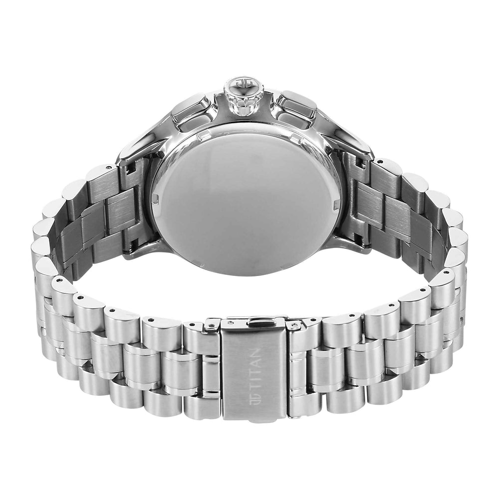 Titan Classique Black Dial Silver Stainless Steel Strap Chronograph Watch for Men