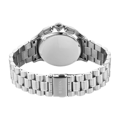 Titan Classique Blue Dial Silver Stainless Steel Strap Chronograph Watch for Men