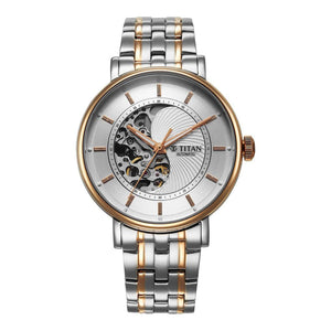 Titan Yin Yang Skeletal Automatic Analog with White Dial Silver and Rose Gold Stainless Steel Strap Watch for Men