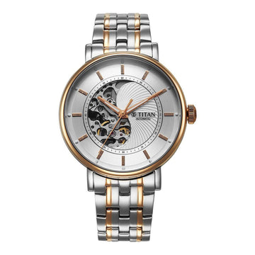 Titan Yin Yang Skeletal Automatic Analog with White Dial Silver and Rose Gold Stainless Steel Strap Watch for Men