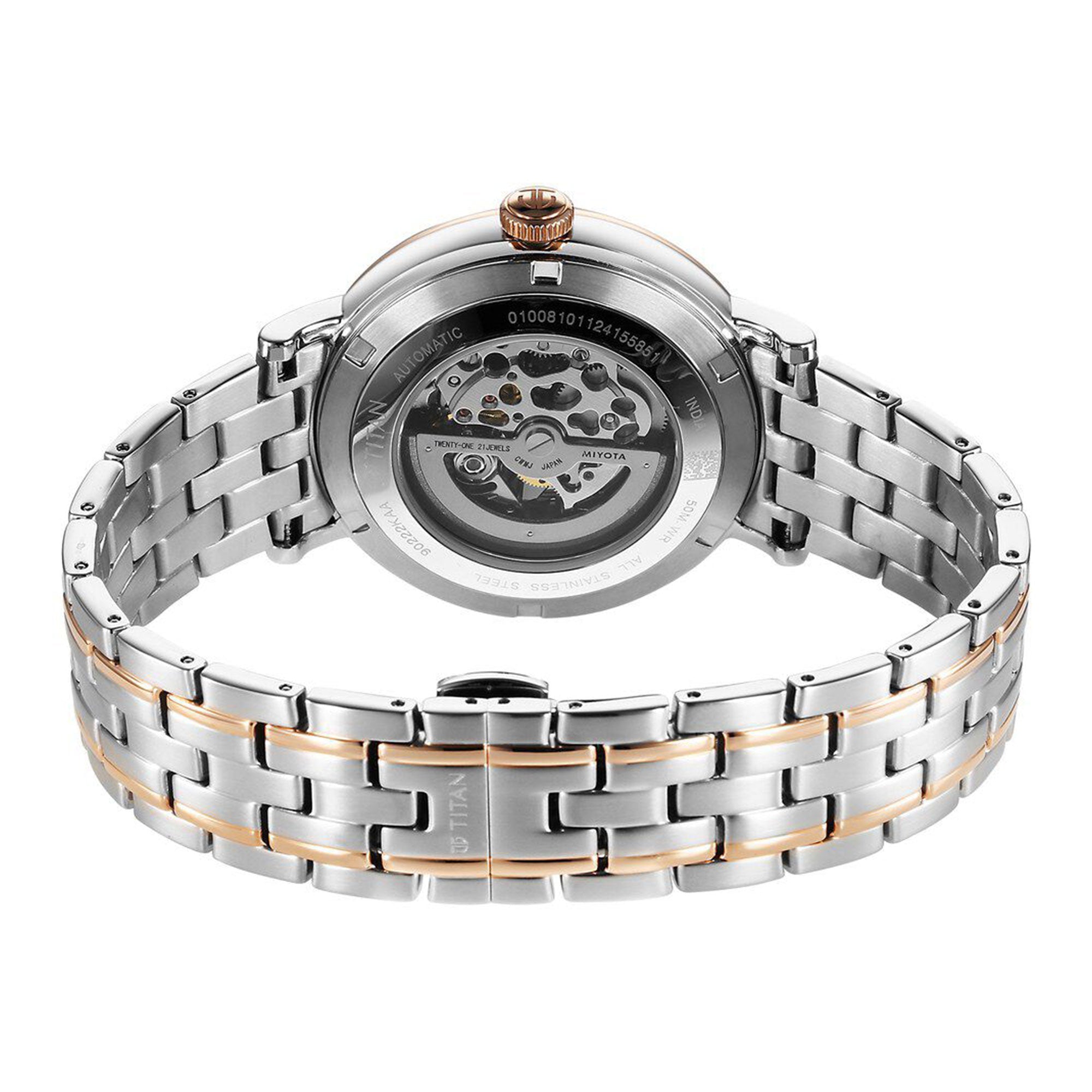 Titan Yin Yang Skeletal Automatic Analog with White Dial Silver and Rose Gold Stainless Steel Strap Watch for Men