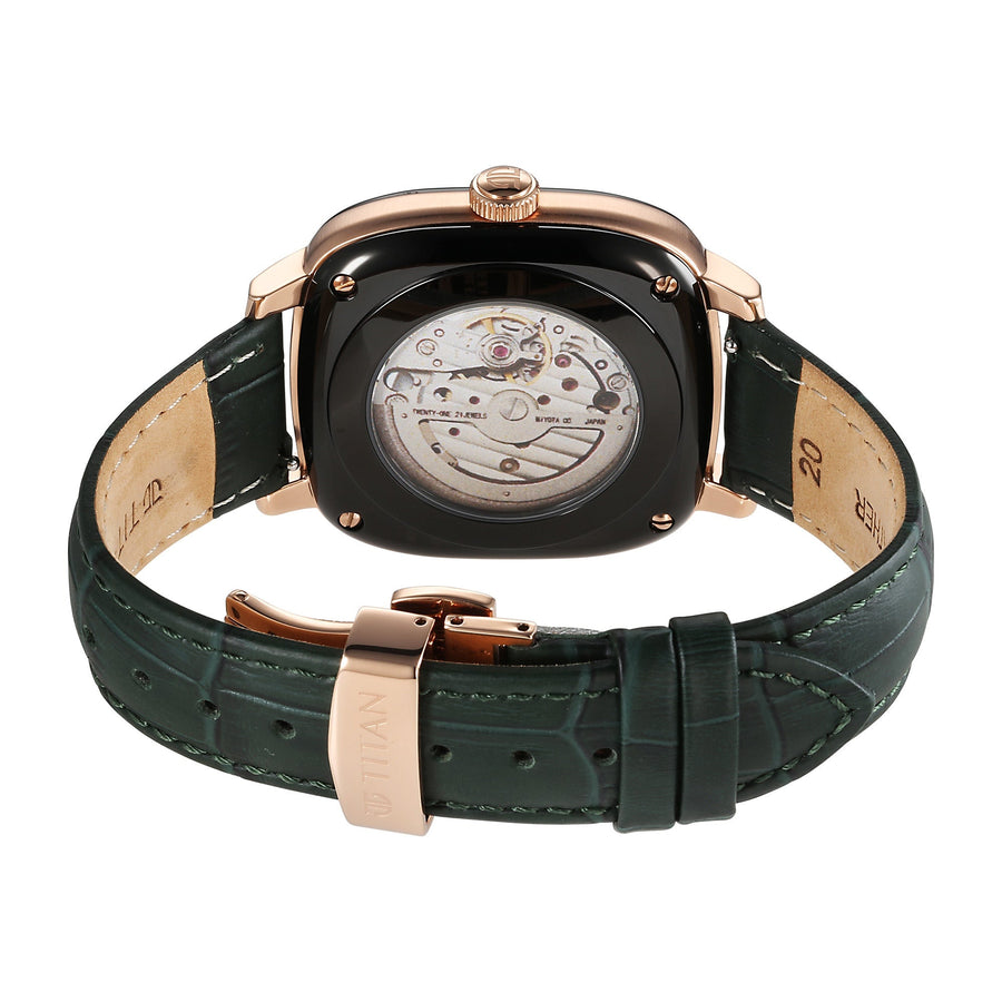 Titan Green Special Dial Leather Strap Concealed Automatic Watch for Men