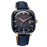 Titan Blue Dial Leather Strap Concealed Automatic Watch for Men