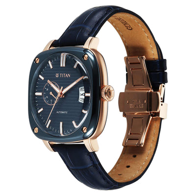 Titan Blue Dial Leather Strap Concealed Automatic Watch for Men