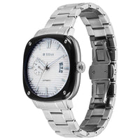 Titan White Dial Silver Metal Strap Concealed Automatic Watch for Men